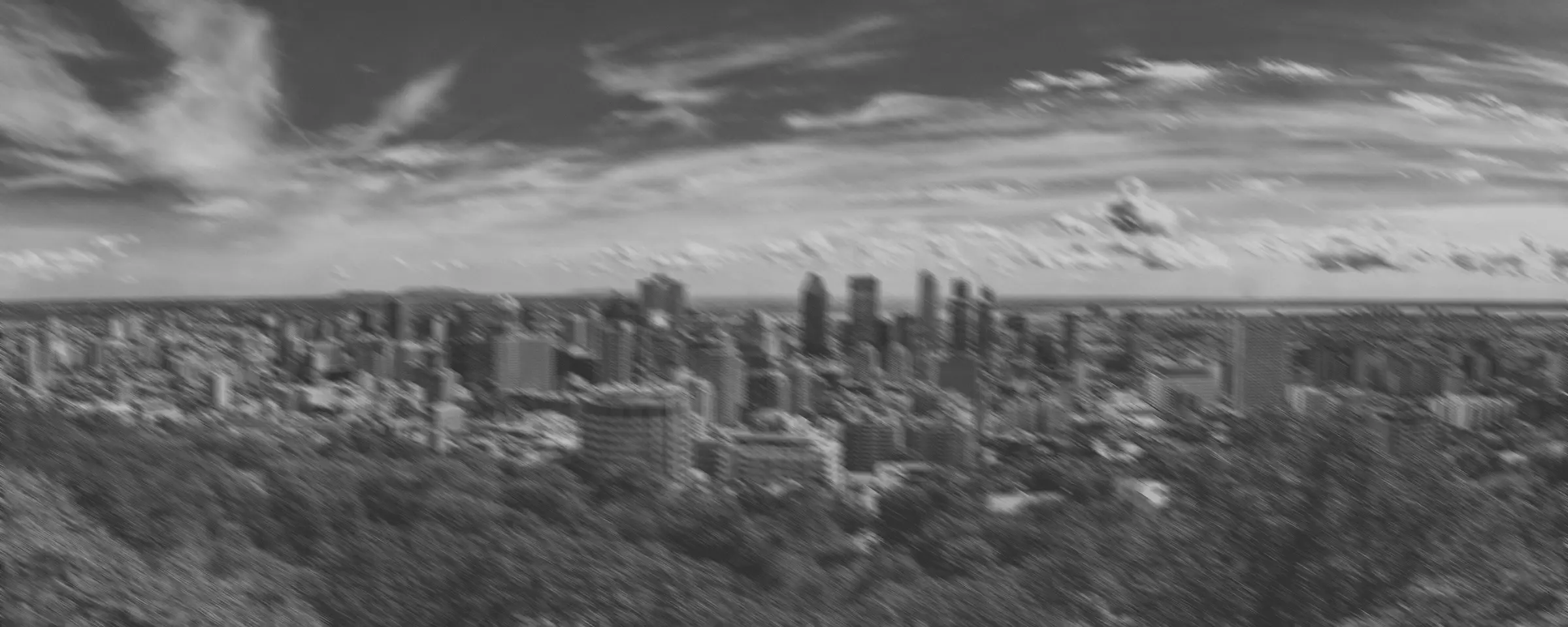 Montreal skyline seen from Mount Royal, in black and white